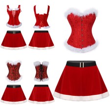 Womens Tops And Skirt Clubwear Christmas Cluib Costume Lace Up Cosplay Night