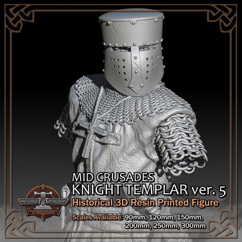 Crusader Knight Templar 5 - 3D Resin Printed Figure Model - Scale 90mm to 300mm - Picture 10 of 16
