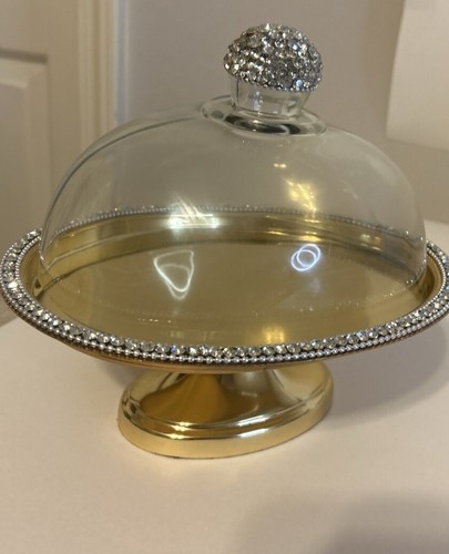 Cristalli gioiello strass brillanti antipasti pasticceria vetro cupola oro server - Foto 11 di 11