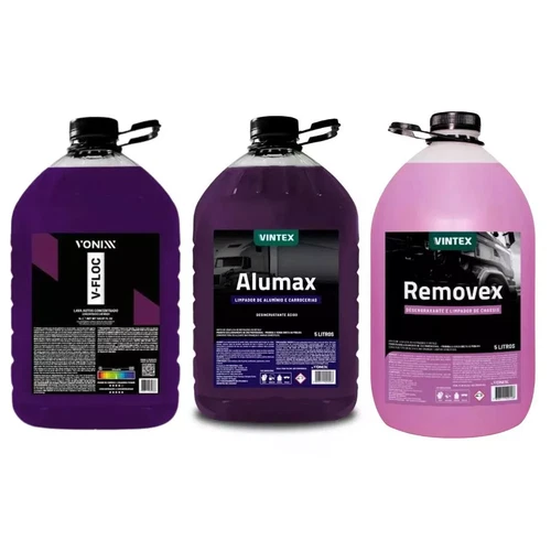 REMOVEX Degreasing Cleaner 5L + ALUMAX Acid Cleaner 5L + V-FLOC Neutral Shampoo