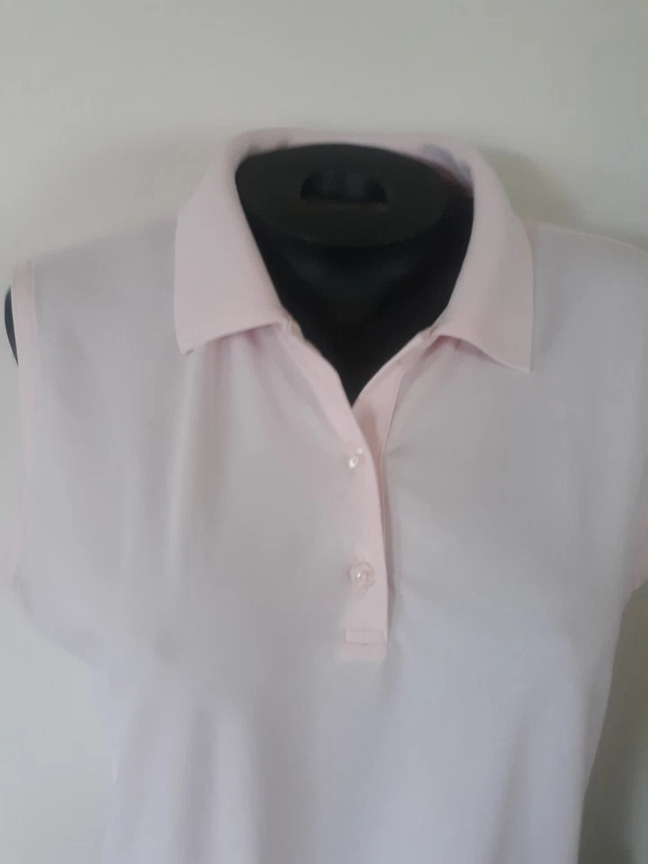 ASHWORTH Pale Pink Stretch Cotton Sleeveless 3-Button Front Polo Ladies L - Image 3 of 4