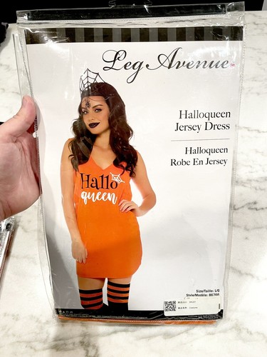 Leg Avenue Halloqueen Jersey Dress Adult Womens Size Large Orange Halloween