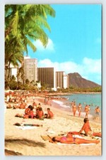 Young Woman Bikini Waikiki Beach Hawaii Vinta...