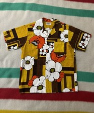Vintage 60s Barkcloth Hawaiian Shirt Hawaii Hukilau Honolulu Large L 21.5x28.5
