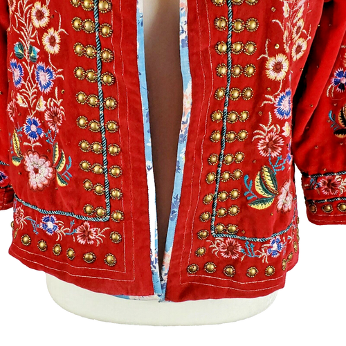 Ruby Yaya Red Velvet 3/4 Sleeve Floral Embroidered Lined Jacket Women's Size XS - Picture 3 of 11