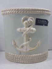 Coastal collection ceramic Bathroom blue beige Toothbrush Holder Rope Anchor