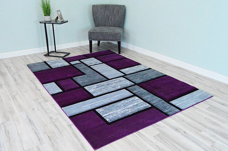 Современный резной ковер премиум-класса 3995 фиолетовый серый 6 футов 6 дюймов x 6 футов 6 дюймов R - Изображение 3 из 4