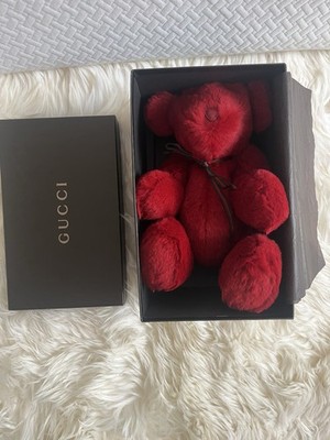 Gucci Red Plush Bear Teddy Stuffed Animal w/ Original Box, Black Eyes