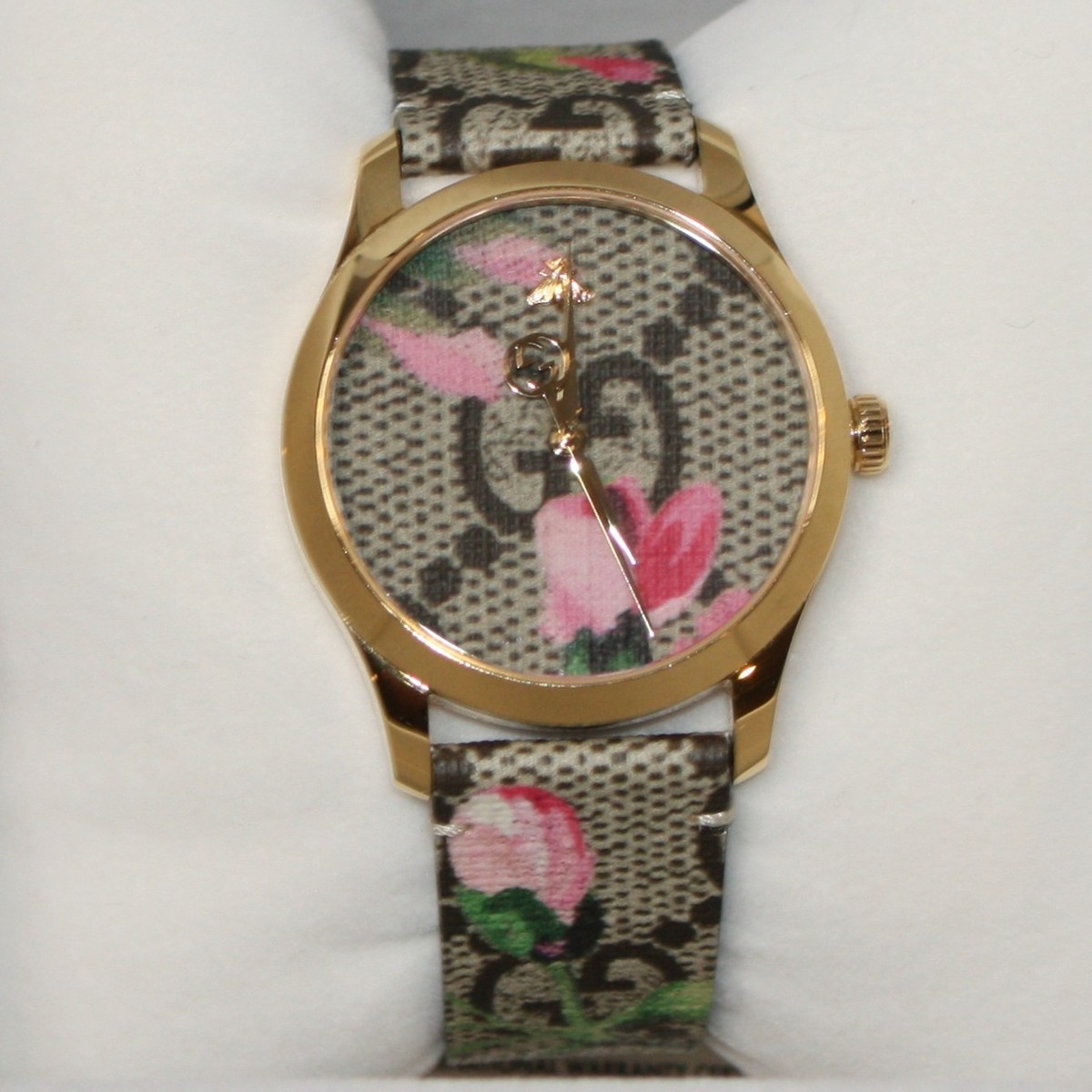 NWT Full Set Gucci G-Timeless YA1264038 Unisex Canvas Floral Gold 38mm⁠ Gucci G Timeless Floral Brown Dial Brown Leather Strap Watch  main image 2