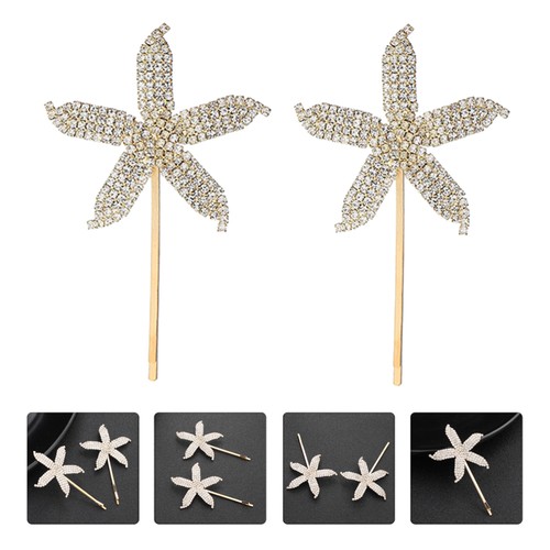 1 Pair Alloy Rhinestone Hair Clips sea star-shaped Bridal Hairpins (Golden) - Picture 3 of 12