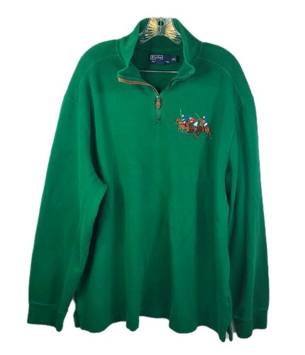 Polo Ralph Lauren Men’s Pullover Sweater 1/4 Zip 3 Pony Polo Team Green Sz XXL