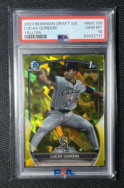 2023 Bowman Draft Sapphire Lucas Gordon 1st Yellow Refractor /75 #BDC-126 Psa 10