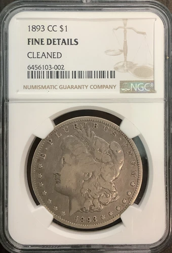 1893-CC MORGAN SILVER DOLLAR $1 CLEANED FINE DETAILS NGC