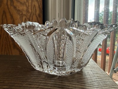 Vintage Bohemian Czech Hand Cut Lead Crystal Diamond Bowl Hobstar Pattern
