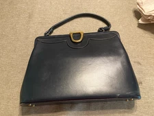 Vintage Black Faux Leather Purse With Brown Interior