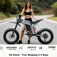 20" Electric Mountain Bike 1500W 60V 30AH Fat Tire E-Bike 40MPH for Adults