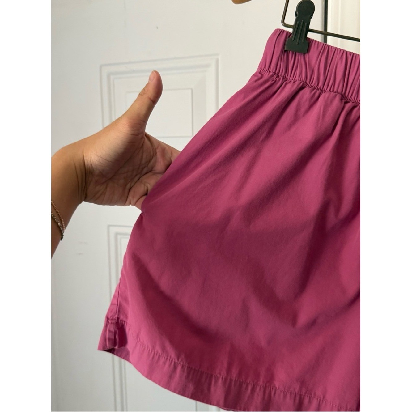 TEKLA berry pink organic cotton high rise drawstring pull on pajama shorts image 3