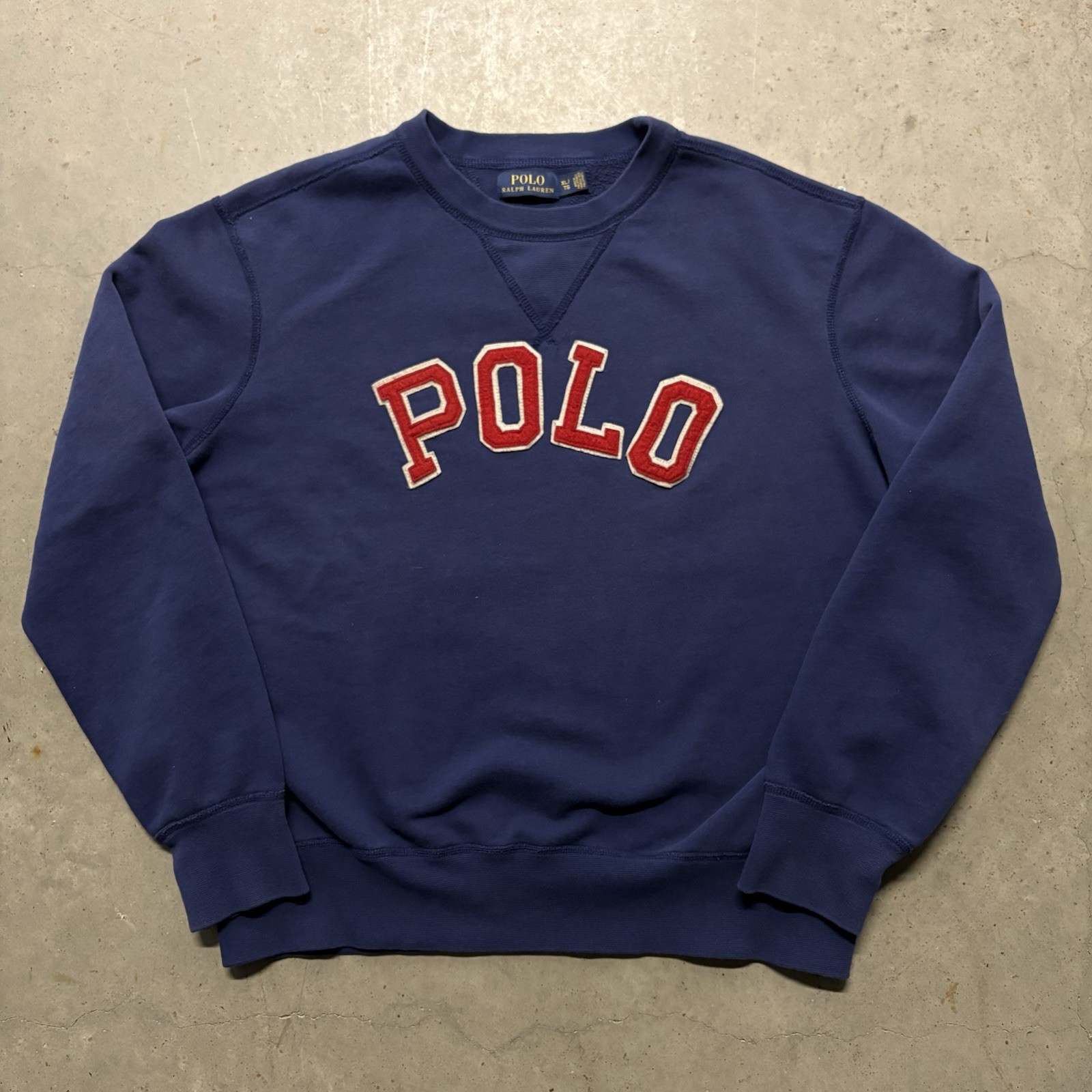 Vintage Y2K Polo Ralph Lauren Varsity Spell Out Crewneck Sweatshirt XL Navy Red