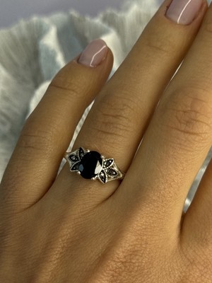925 Sterling Silber Granat & Markasit Ring Größe 7