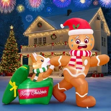 OurWarm 5FT Christmas Inflatable Dog Gingerbread LED Outdoor Yard Decoration,...