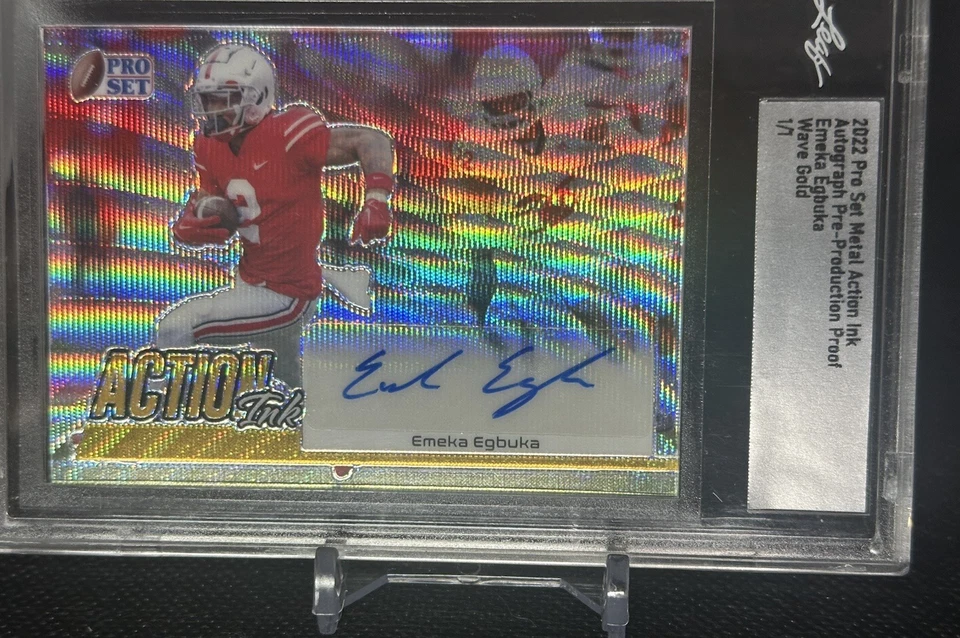 Emeka Egbuka 2022 Leaf Pro Set Metal Action Ink Autograph Gold Wave  1/1 - Image 2 of 4