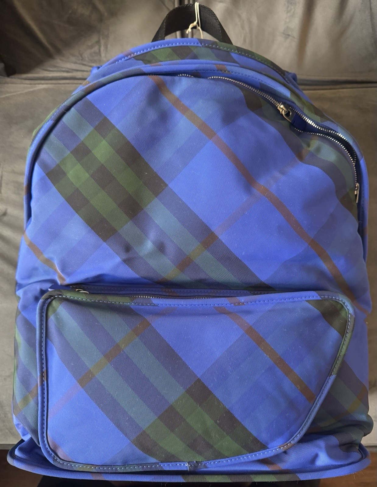 BURBERRY Shield Large Men's Knight Blue Checkered Backpack NWT