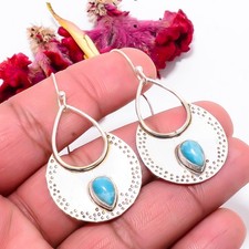 Larimar Gemstone Designer Handmade 925 Sterling Silver Earring 1.87" Sku11