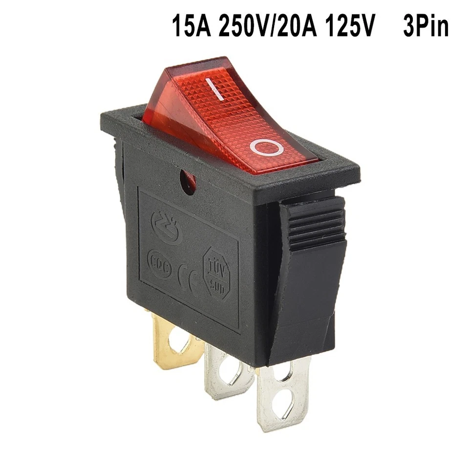 Red With Light On-off 3pin 20A 125V Easily Installed For Household Appliances