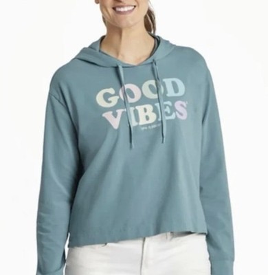 Life Is Good Hoodie XL Blue Green Good Vibes Crusher Flex Hooded Shirt Top