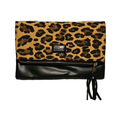 Funky Monkey Leopard Print Tan & Black Clutch Tassel Zipper Accent