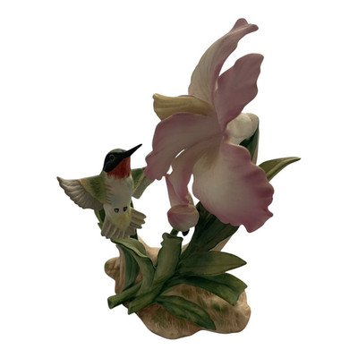 Vintage 1985 HOMCO Masterpiece Bone China Hummingbird Orchid Figurine Signed