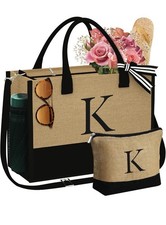 Personalized Initial Jute Tote  Makeup Bag - Perfect Gift for Her