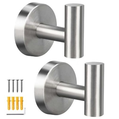 Mdvora Towel Hooks, SUS304 Stainless Steel Bathroom Hooks 2 Pack Brushed Nickel