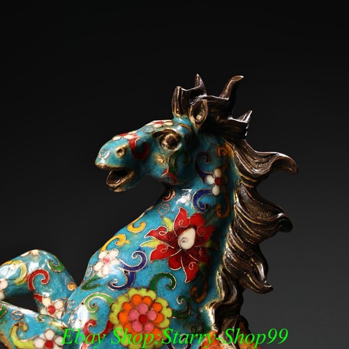 10.6" Old Chinese Dynasty Bronze Cloisonne Enamel Wealth Horse Animal Statue - Picture 6 of 10