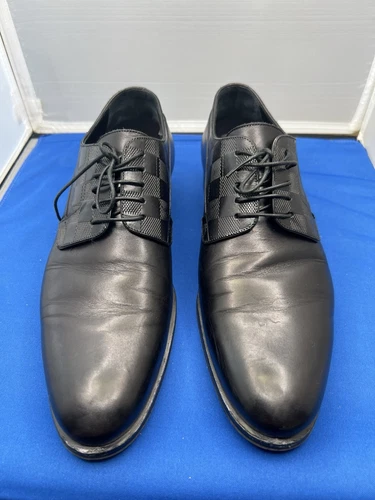 LOUIS VUITTON（LV） Scarpe Louis Vuitton modello Damier Minister Derby in pelle nere taglia UK 7 5 US8 5