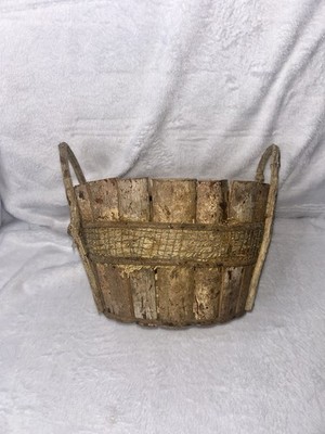 Rustic Wooden Slat Basket Planter w/ Handles Farmhouse Primitive Decor