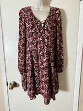 HOLLISTER SZ S Floral Lace Up Long Sleeve Mini Dress Side Zipper Fit & Flare