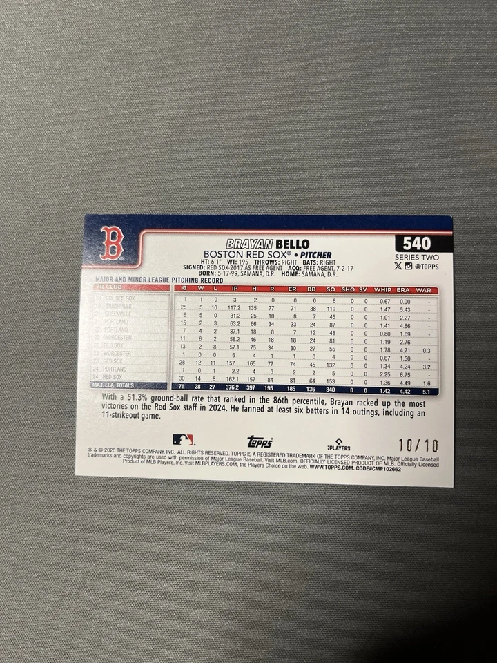 2025 Topps Series 2 Brayan Bello /10 - Image 2 of 2