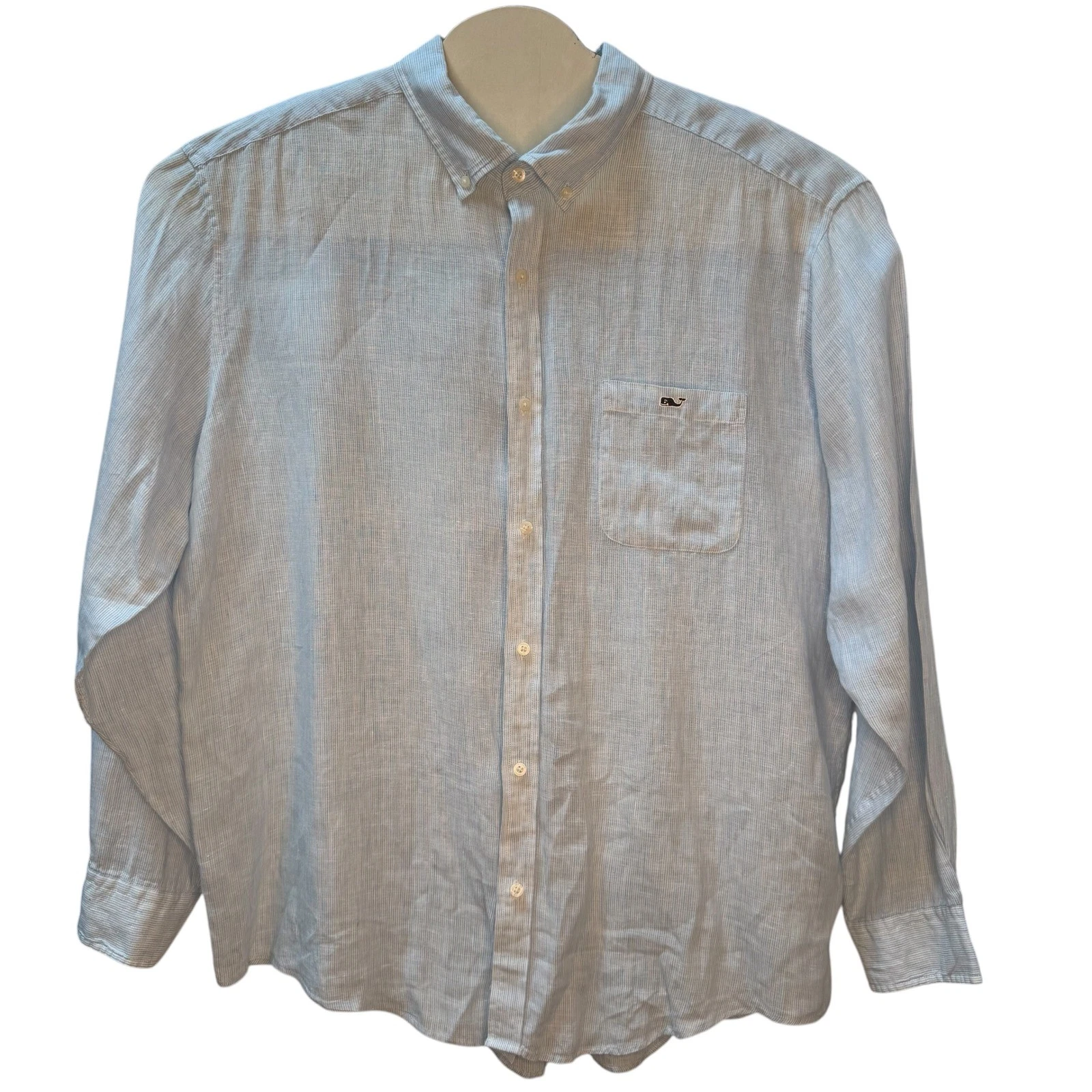 Vineyard Vines Mens XXL Classic Fit Tucker Shirt 100% Linen Blue Stripe Long Slv