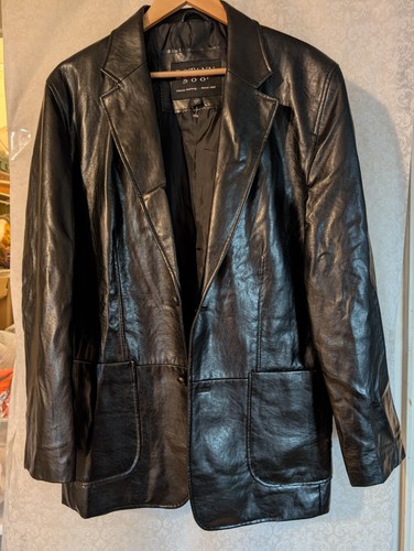 VTG Botany 500 Jacket Mens Faux Leather Coat Blazer Black Button Pockets Medium