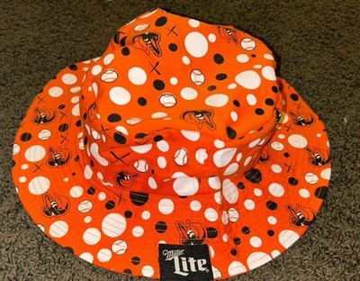 Baltimore Orioles Floppy Bucket Hat Orange All Over Logo Print SGA Miller Lite