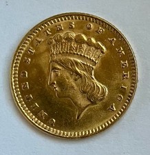 1874 USA Liberty Gold Dollar Coin Indian Native American Princess Head VGC