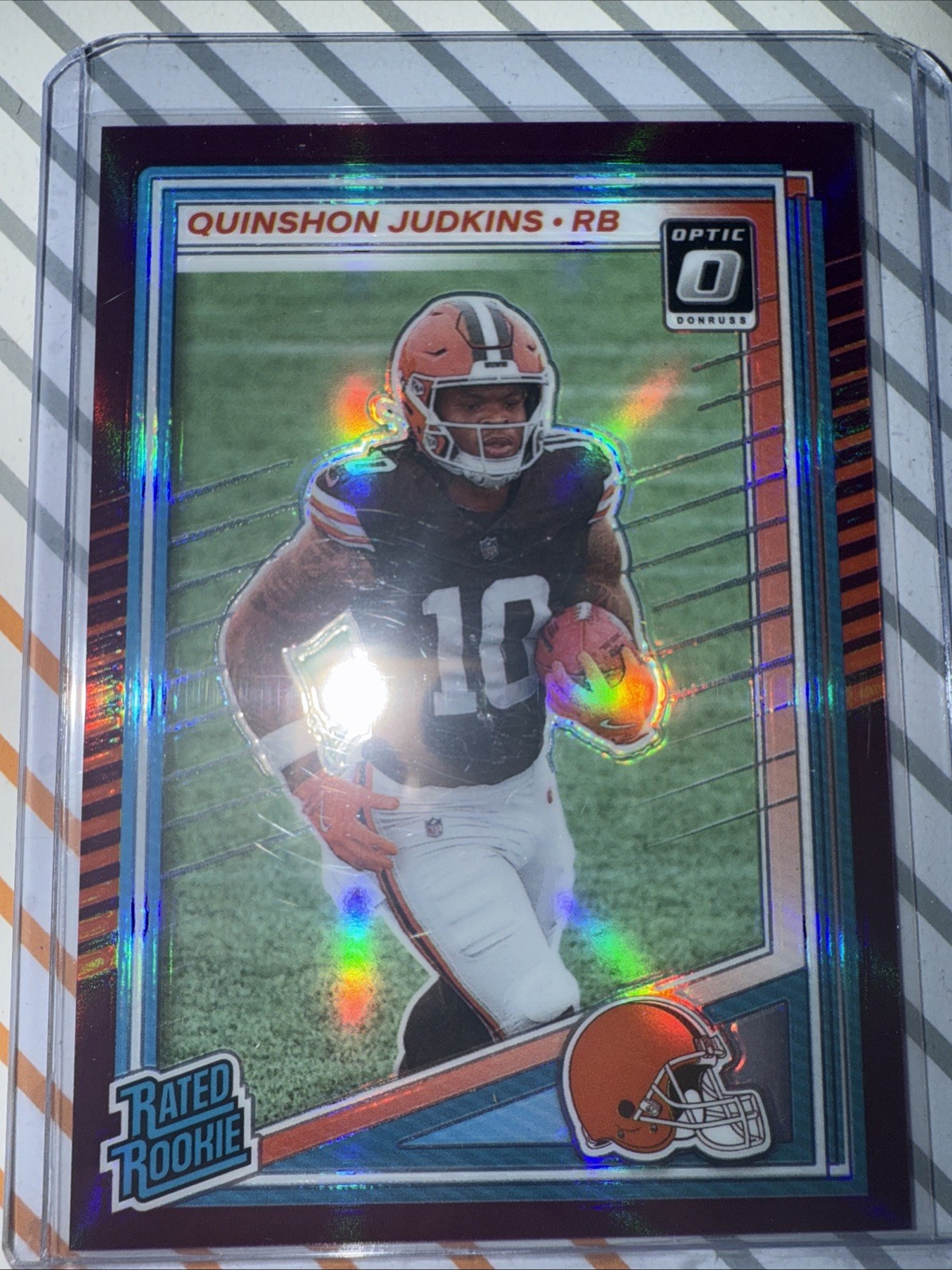 2025 Donruss Quinshon Judkins Rated Rookie Optic Preview Purple /50 Browns RC