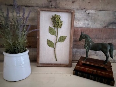 Botanisches rustikales Limewash gerahmtes Bild grün Blumenkasten Rahmen Leinen Oka Neptun