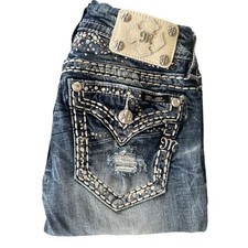 Miss Me Jeans Signature Skinny Rhinestone Distressed Denim Size 25 JE8469SR
