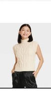 A New Day Women's Knit Sleeveless Crewneck Cropped Sweater Vest XS Cream