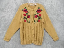Vintage Laura Gayle Sweater Medium Floral Cardigan Grandma Cottage Cable Knit
