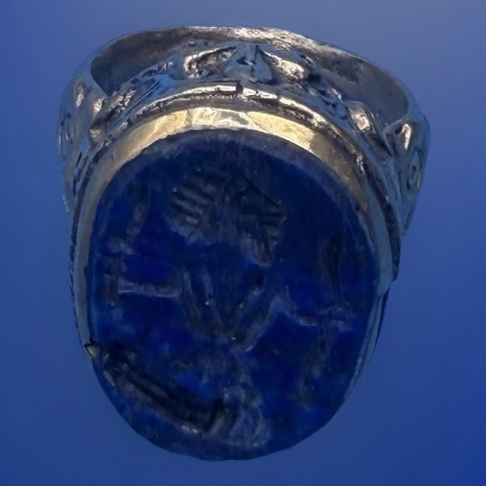 Antique Afghan/Turkmen lapis lazuli intaglio Gold Gilt Ring Sz 8.5 - Image 2 of 4