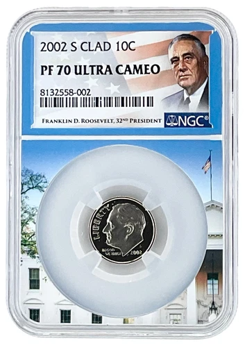 2002 S Clad Roosevelt Dime NGC PF70 Ultra Cameo - White House Picture Core
