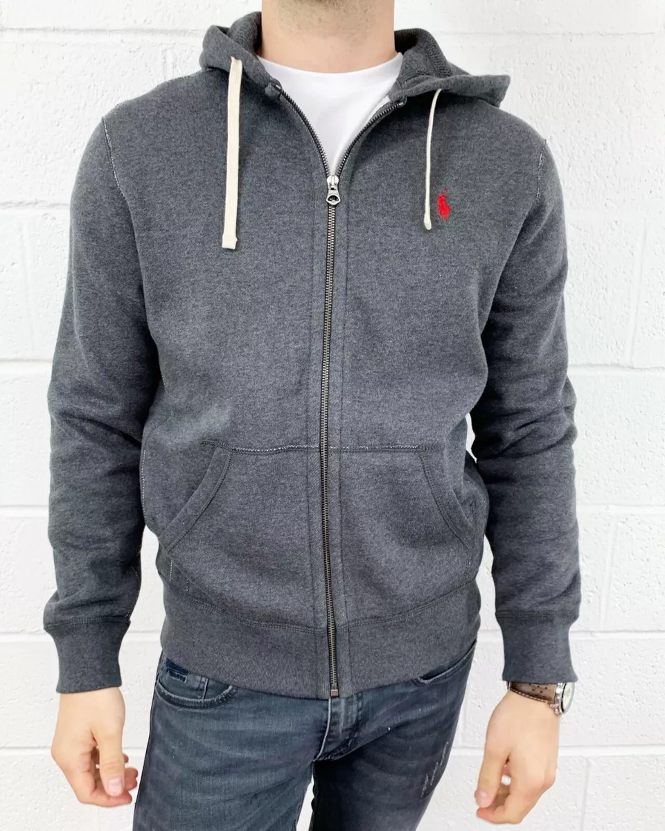 Polo Ralph Lauren Mens New Genuine Zip Hoodie in Dark Grey Red